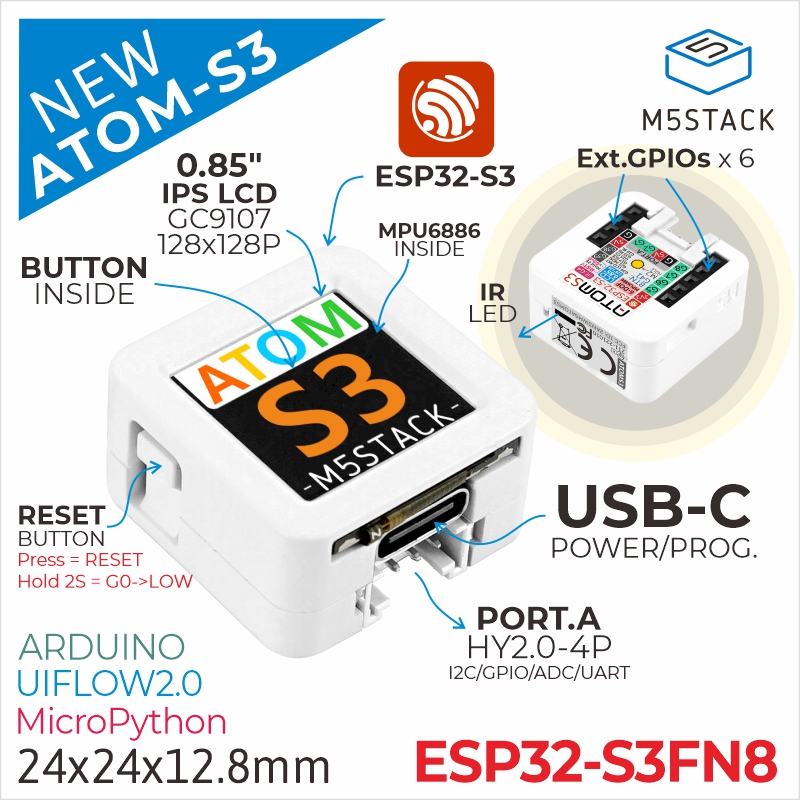 Original M5Stack ATOMS3 ESP32- - Doit Esp32 评论和价格
